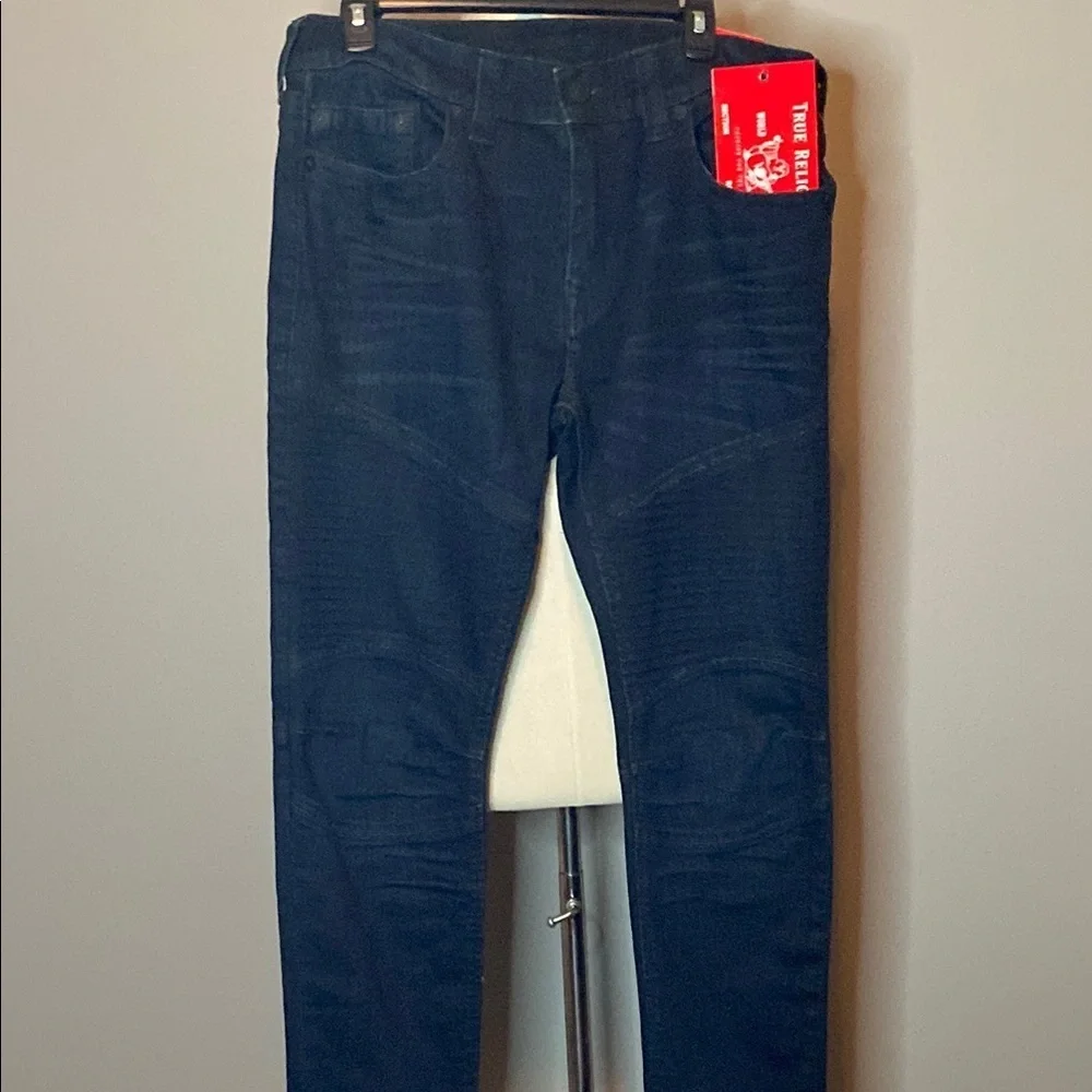 NWT True Religion 'Rocco' Relaxed Skinny Jeans in Dark Blue Denim (34W x 34L)